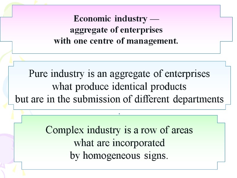 Economic industry — aggregate of enterprises with one centre of management.  Pure industry